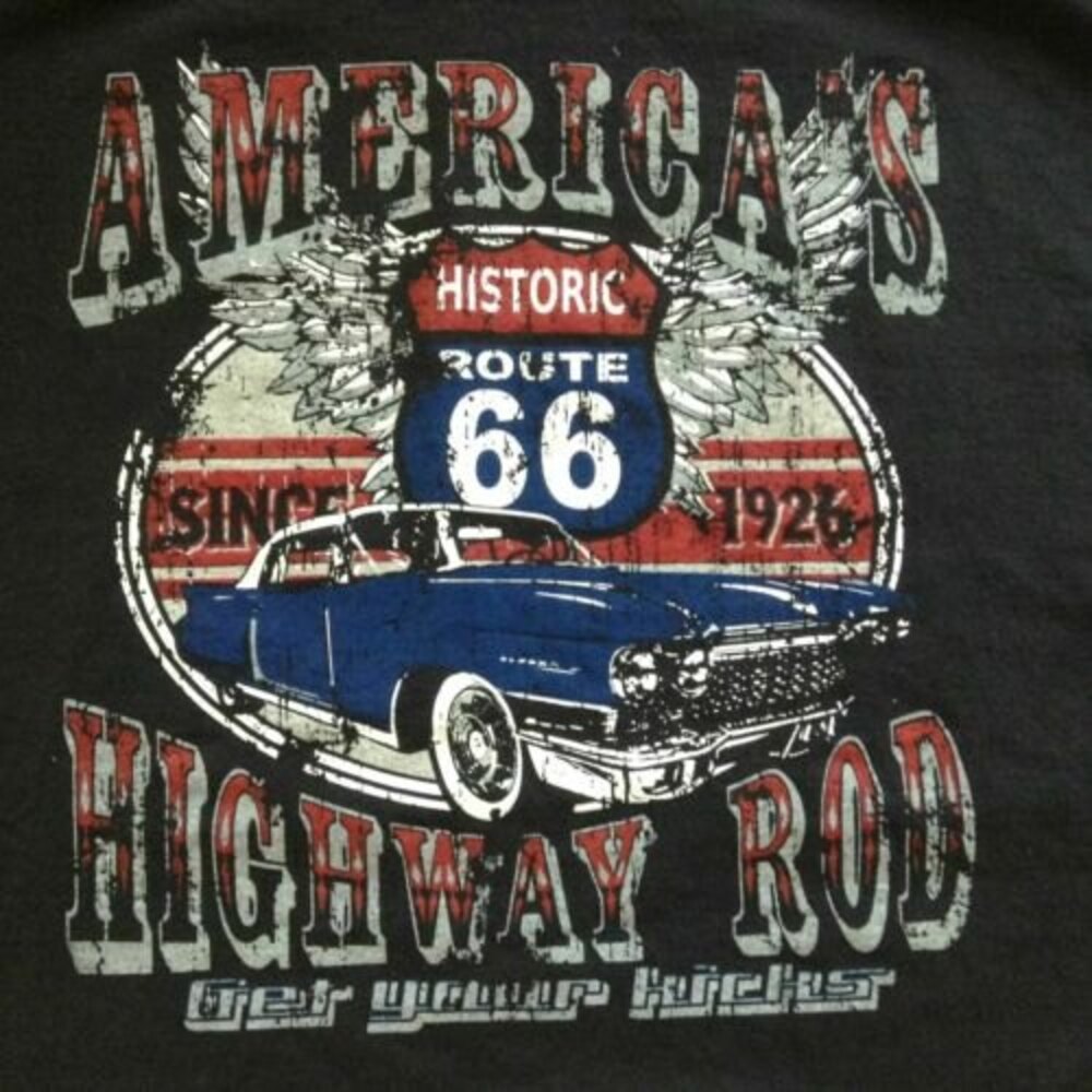 Route 66 Men's T-Shirt Large L Americas Highway Rod Black Cotton